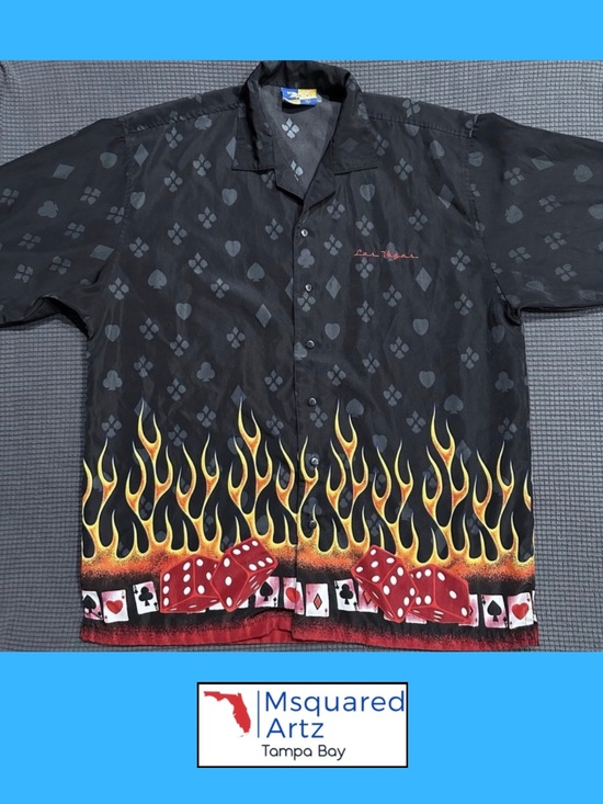 XNT Other - XNT Las Vegas Poker Flame Shirt Mens XL Casino Dice Cards Button Front Retro